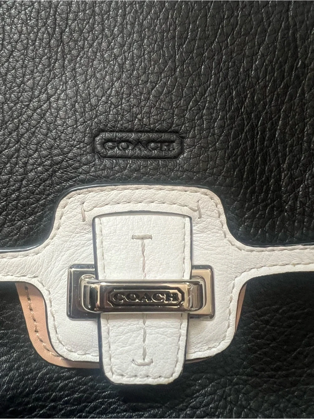Coach Black Leather Wristlet with White Trim and Tan Accent